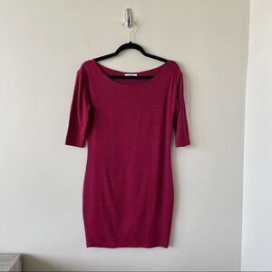 Azalea-red & Navy Stripe 3/4 Sleeve Mini Bodycon Dress (Small)